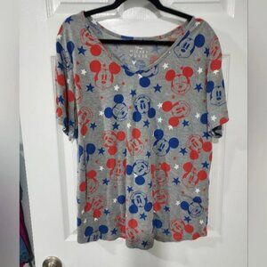 Disney Mickey Mouse Gray with Blue and Red Mickey Mouse Heads w/ Stars Shirt 2X